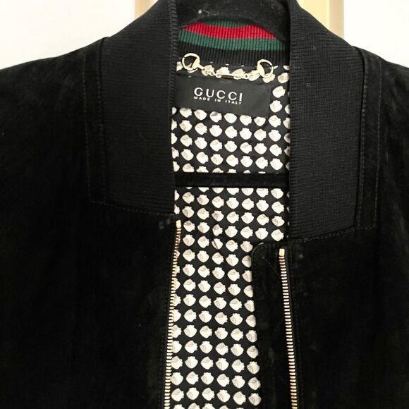 GUCCI Black Suede 100% Leather Bomber Jacket Made in Italy sz 44EU - Picture 3 of 16